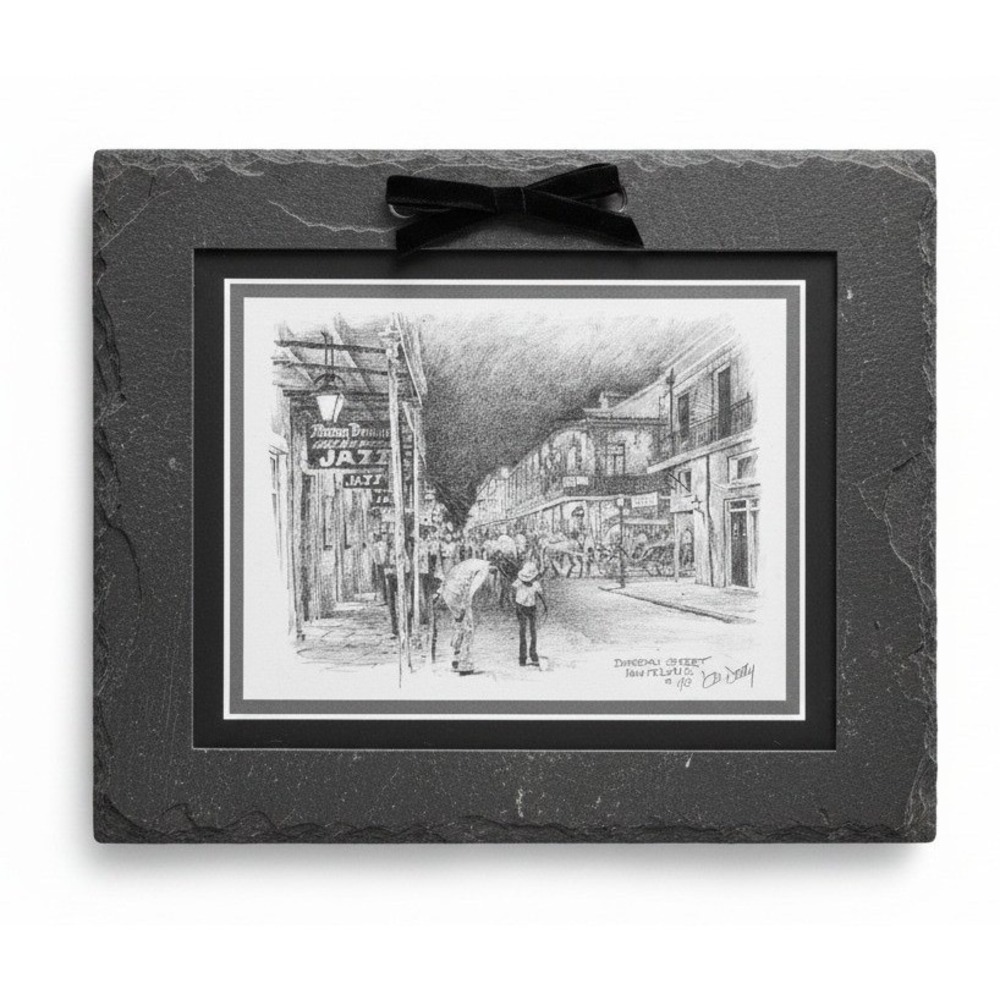 VTG Jim Davey Bourbon Street New Orleans Slate Art 8.5x10 Grey French Quarter